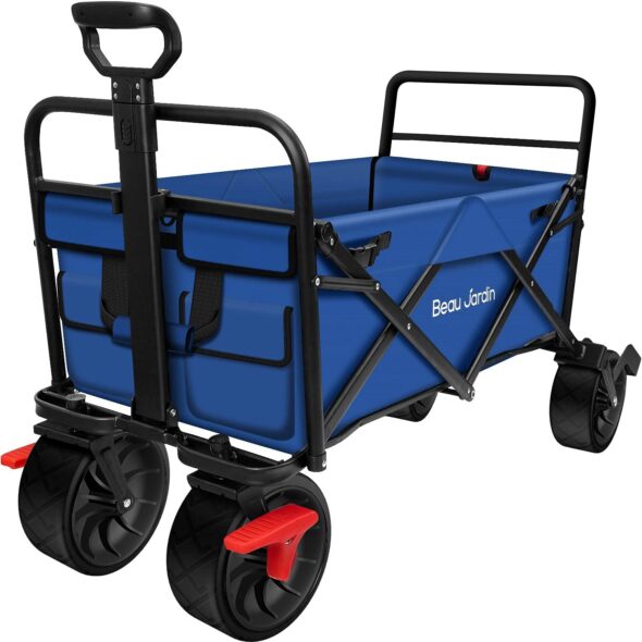 Blue Beau Jardin Folding Wagon With Brakes