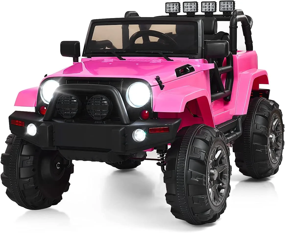 Pink electric ride-on toy jeep for kids