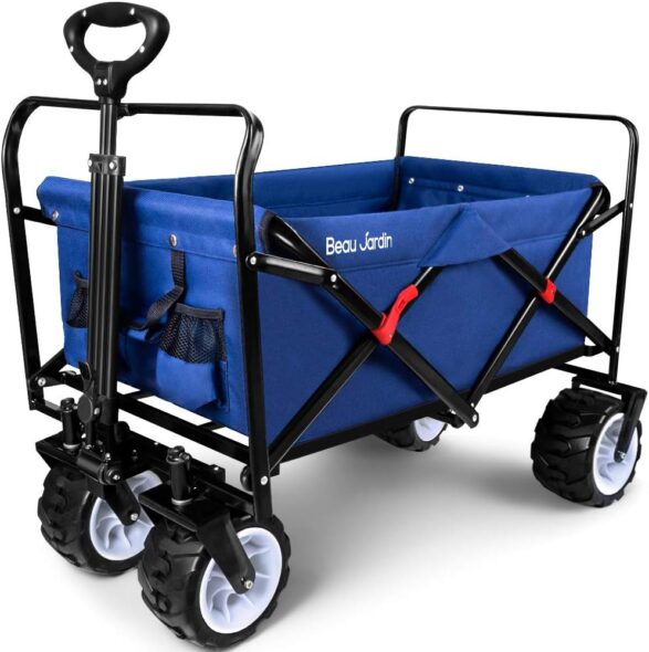 BEAU JARDIN Folding Wagon Cart 350 Pound Capacity Collapsible Foldable Beach Wagon with Big Wheels