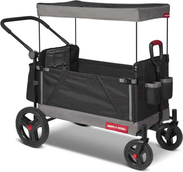 Collapsible Folding Push and Pull Stroller Kids Wagon with Protective Canopy Cover and Travel Case